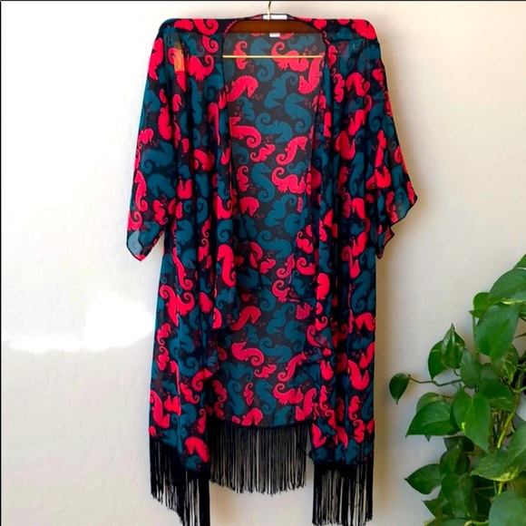 LuLaRoe Other - LULAROE cascade fringed kimono duster seahorses